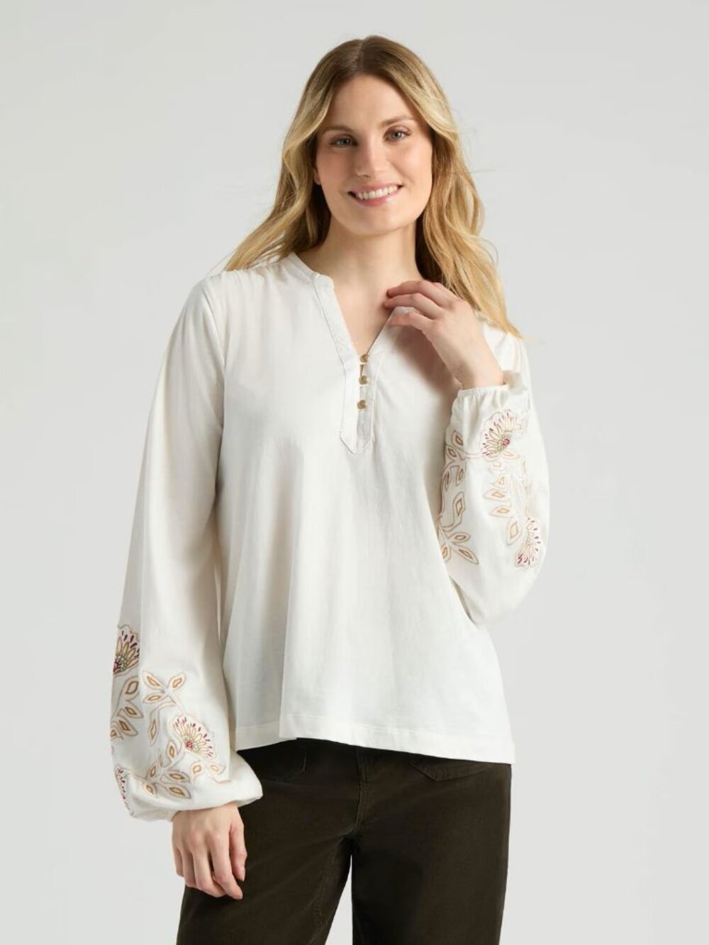 New MEXX Mao Collar Puff Sleeve EMBROIDERED Blouse
